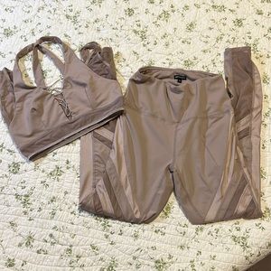 LA Society nude high waisted netted leggings and laced sport spa